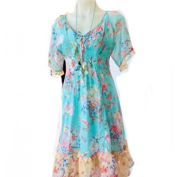 LULA SOUL Oasis Aqua Turquoise Floral Kaftan Dress - Picture 4 of 10